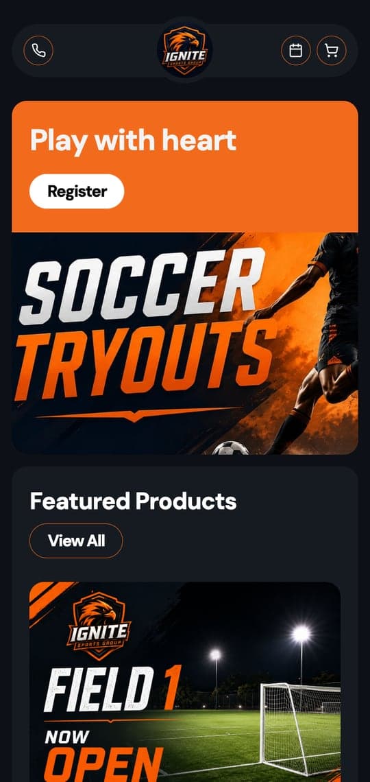 The same club page on a phone